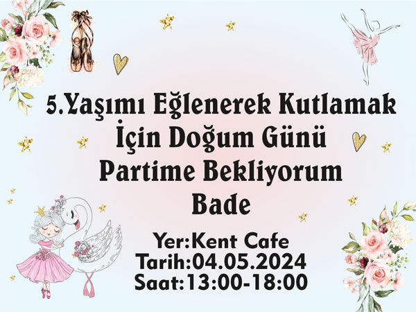Balerin Doğum Günü Davetiye 6 Adet
