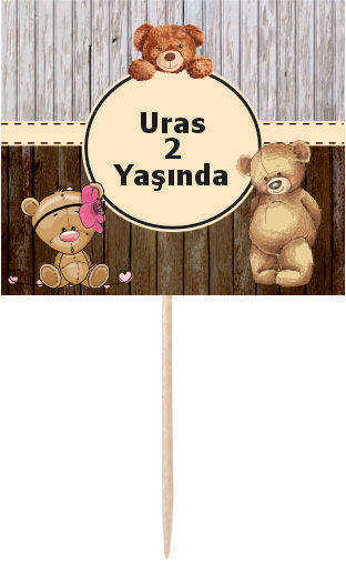 Ayıcık Doğum Günü Küçük Kürdan Süs 6 Adet