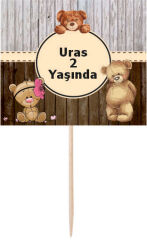 Ayıcık Doğum Günü Küçük Kürdan Süs 6 Adet