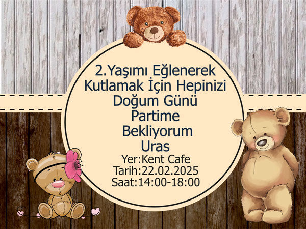 Ayıcık Doğum Günü Davetiye 6 Adet
