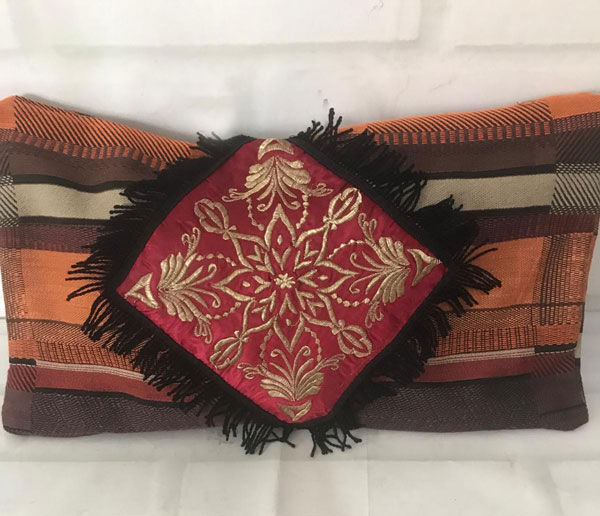 Özel Dokuma Kumaş Dikdörtgen Eski Tel Kırma Detaylı Yastık