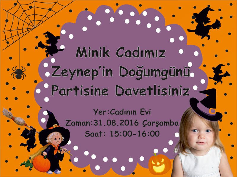 Minik Cadı Kişiye Özel Davetiye 6 Adet