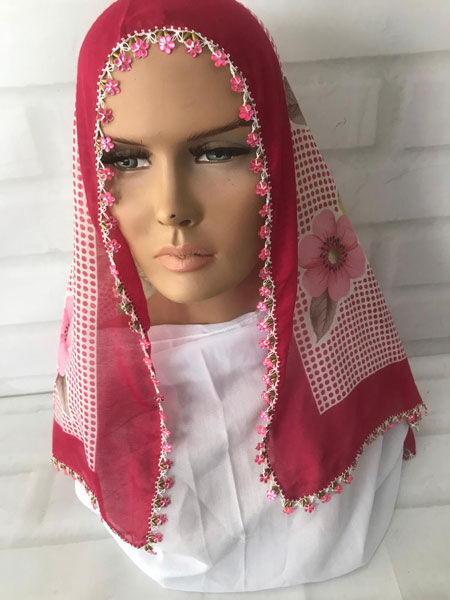 El İşi Oyalı Pembe Tülbent