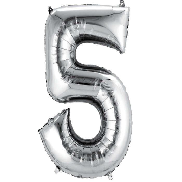 5 Rakam Folyo Balon Gümüş 1 Adet / 1 Metre