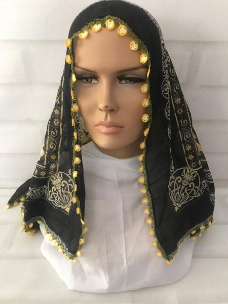 El Yapımı İp Oyalı Siyah Tülbent