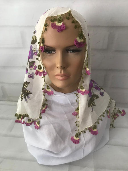 El Yapımı İp Oyalı Beyaz Tülbent
