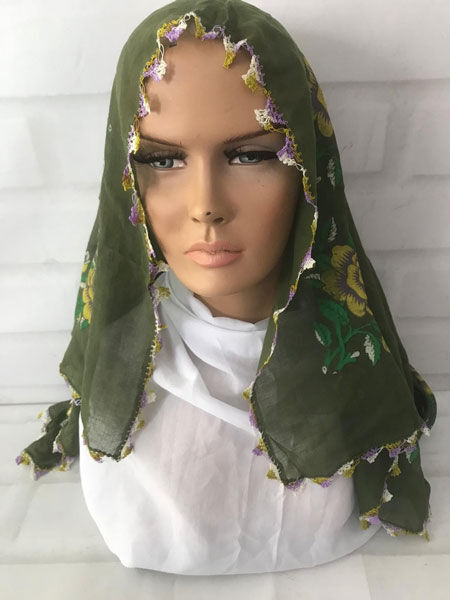 El Yapımı İğne Oyalı Yeşil Tülbent