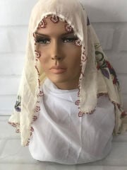 El Yapımı Boncuk Oyalı Beyaz Tülbent