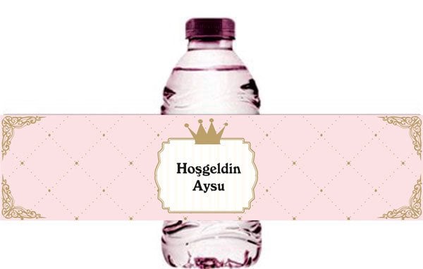 Prenses Temalı Kişiye Özel Su Şişesi Sargısı 6 Adet