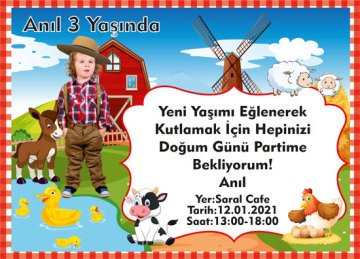 Çiftlik Temalı Kişiye Özel Davetiye 6 Adet