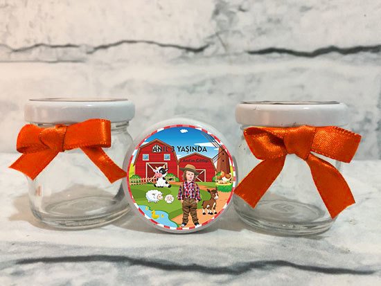 Çiftlik Temalı Kişiye Özel Şeker Kavanozu 6 Adet
