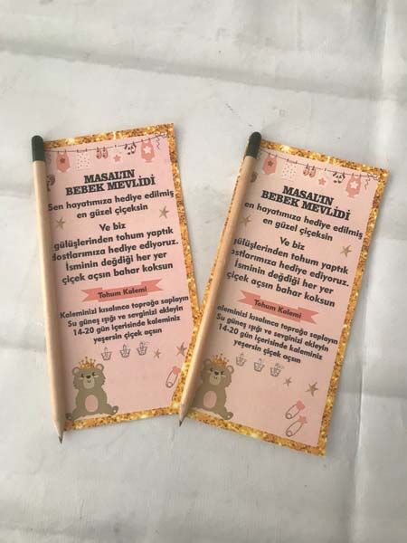 Ayıcık 2 Bebek Mevlidi Tohum Kalemi 6 Adet