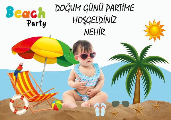 Beach Party Temalı Kişiye Özel Afiş