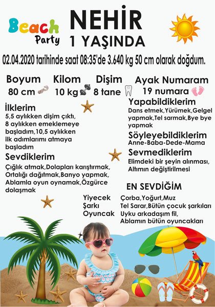 Beach Party Temalı Kişiye Özel Anı Magneti 1 Adet