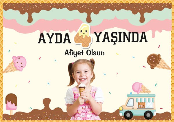 Dondurma Temalı Kişiye Özel Amerikan Servisi 6 Adet