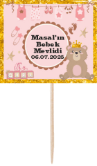 Ayıcık 2 Bebek Mevlidi Küçük Kürdan Süs 6 Adet
