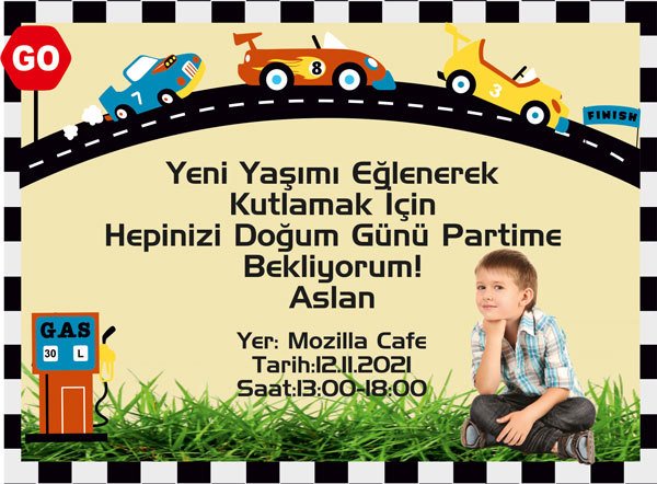 Ralli Yarışı Temalı Kişiye Özel Davetiye 6 Adet