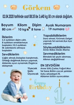 1 Yaş Erkek Temalı Kişiye Özel Anı Magneti 1 Adet
