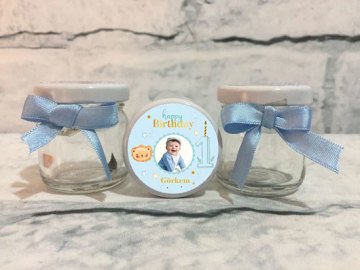 1 Yaş Erkek Temalı Kişiye Özel Şeker Kavanozu 6 Adet