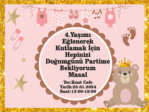 Ayıcık 2 Doğum Günü Davetiye 6 Adet