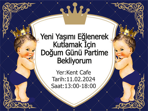 Prens Doğum Günü Davetiye 6 Adet